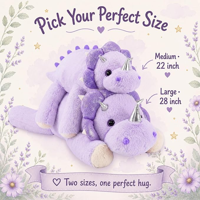 gnomantic Triceratops Weighted Stuffed Animals - 22 Inch 4.5 Pounds Weighted Plushies Dinosaur Stuffed Animals - Big Dino Plush - Cute Plush Toy Gifts for Kids & Adults (Purple)