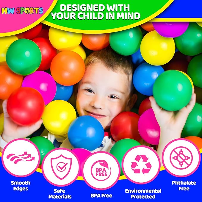 MW SPORTS Ball Pit Balls for Kids and Toddlers, Plastic Crush Proof, Phthalate & BPA Free, in Carton, Assorted Colors (1000 Balls)