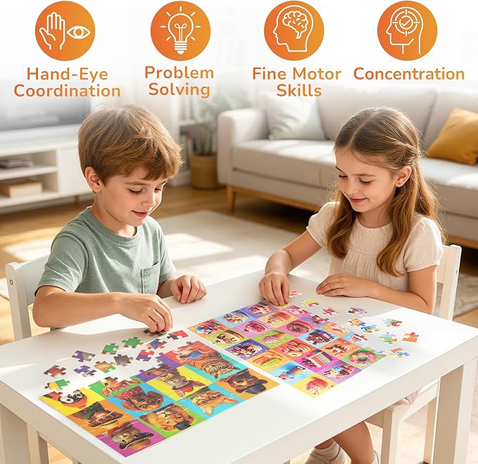 BenBen Puzzles for Kids Ages 4-6, 4 Pack 100 Pieces Jigsaw Puzzles for Toddlers 3-5, (Unicorn Priness, Animals Portrait, Dessert, Forest Fest), Learning Educational Games for Kids 6-8, 15.75” x 11.75”