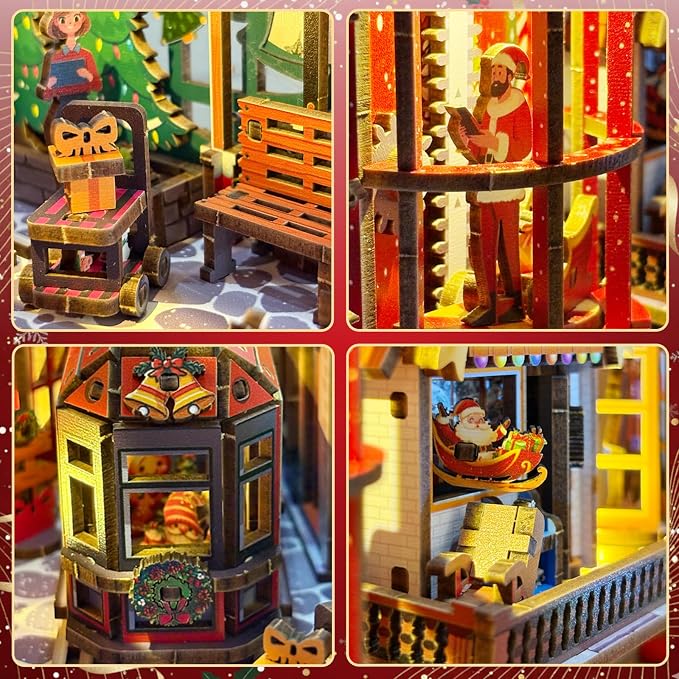 Christmas Book Nook Kit – DIY Miniature House Dollhouse Kit for Adults & Teens, 3D Wooden Puzzle Tiny House Bookshelf Decor, for Family and Friends