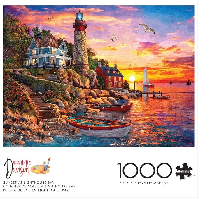 Buffalo Games Dominic Davison - Sunset at Lighthouse Bay - 1000 Piece Jigsaw Puzzle - 26.75 x 19.75 in, Multicolor - Full Color Poster - Jigsaw Puzzles 1000 Pieces - Adult Game