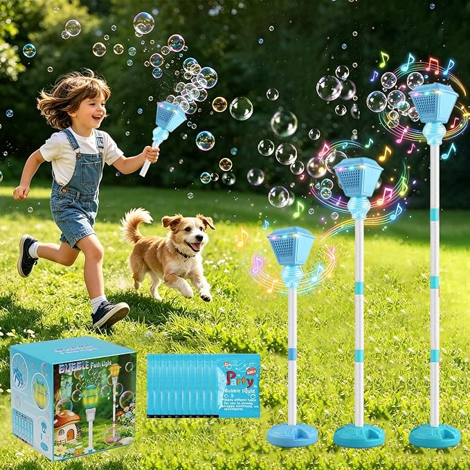 Bubble Machine for Kids Toddlers - 2026 Rechargeable Automatic Bubble Machine with Lights & Music, Bubble Blower with Adjustable Stand up to 47 Inch for Backyard Games, Outdoor Play (Blue)