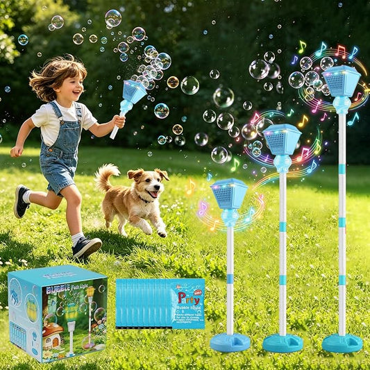 Bubble Machine for Kids Toddlers - 2026 Rechargeable Automatic Bubble Machine with Lights & Music, Bubble Blower with Adjustable Stand up to 47 Inch for Backyard Games, Outdoor Play (Blue)
