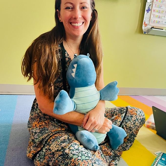 OSOCU® Microwavable Heating Pad Blue Winged Dragon Plush - 1.4 Lb Weighted Stuffed Animal Toy with Tourmaline Beads & Lavender - 16" Squished Long Dinosaur Pillow - Lumbar Back Cushion Lasting Warmth
