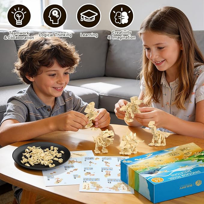 Tenhorses Dinosaur Party Favors for Kids, 24 Dinosaurs Fossil Building Sets,Dinosaur Toys, Party Favors for Kids 4-8, Easter,Christmas, Birthday Gift for Dinosaur & Fossil Enthusiasts(795PCS)