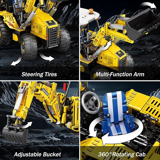 Reobrix RC Backhoe Loader Building Block Sets for Adults Remote Control Excavator Model Building Toy Excavator and Bulldozer 2 in 1 Construction Toys, Technic Building Kits for Adults