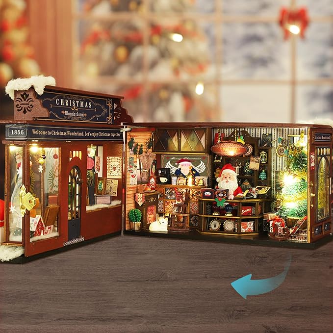 fifijoy Christmas Miniature Dollhouse Kit, DIY Dollhouse Miniature House Kit for Adults, Tiny House Kits Mini Model Building Sets with Music (Christmas Wonderland)