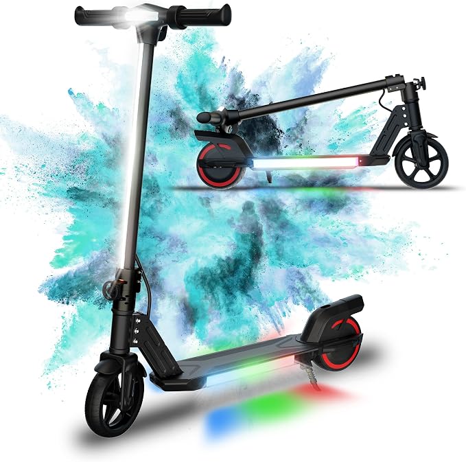 Foldable Electric Scooter for Kids, with Bright Front LED Lights,Shining Pedal, LED Display, Dual Brakes 200W Motor Kids Electric Scooter, UL2272 Certified