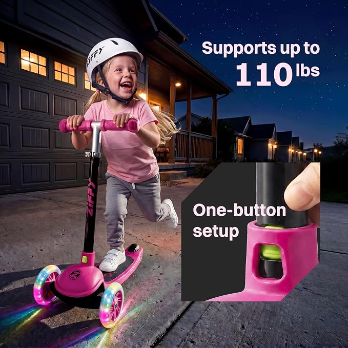 JOVA ZIFFY Multicolor 3 Wheel Scooter for Kids 3-5, Toddler Kick Scooters with LED Light-Up Wheels for Boys and Girls, 5 Adjustable Height and Lean-to-Steer Design, Support up to 110 lbs