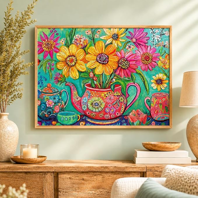 Cross & Glory - The Colorful Teapot Garden - 1000 Piece Jigsaw Puzzle for Adults | Best New Floral Artwork Puzzle | Relaxing and Intricate Puzzle Experience
