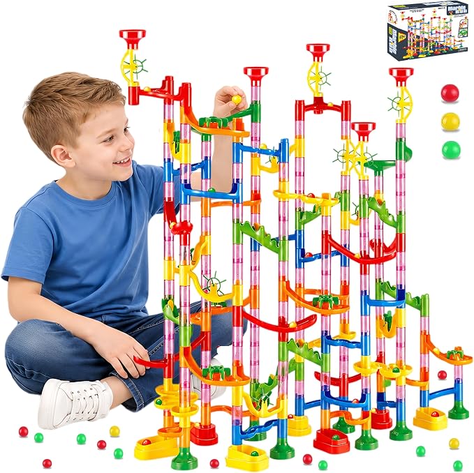 232 PCS Marble Run STEM Building Toys for 3+ Years, Creative Marbel Run with 45 Colourful Plastic Marbles, Educational Construction Track Set, Gift for 3 4 5 6-8-12 Year Olds Boys Girls