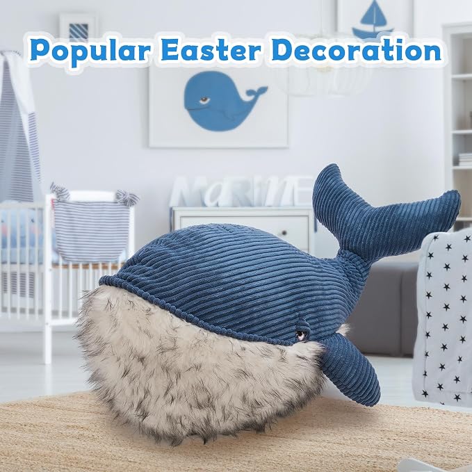 MorisMos Giant Blue Whale Stuffed Animal Plush Pillow, Huge 43.3" Plush Whale Toy for Kid/Adult, 4ft Large Stuffed Animal Ocean/Sea Toy Gift for Marine Creature Lover, Sea Life Decor, CE/CPC Certified