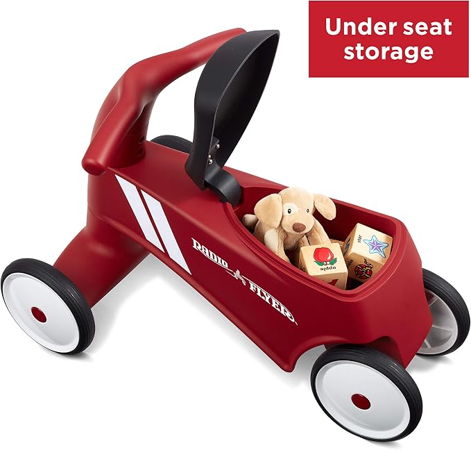 Radio Flyer Scoot About Sport Ride On, For Toddlers 1-3, Stable Wide-Set Front Wheels, Front Steering, Clear Kick Path, Under Seat Storage, Easy-Glide Wheels, 42 lb Capacity, Toddler Ride On Toys