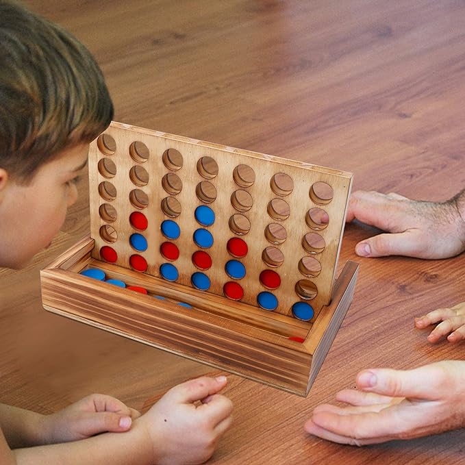Glintoper Tic Tac Toe & 4 in a Row Tables Game Set, Classic Board Line Up 4 for Living Room Rustic Table Decor and Use as Game Top Wood Guest Room Decor Strategy Board Games for Families