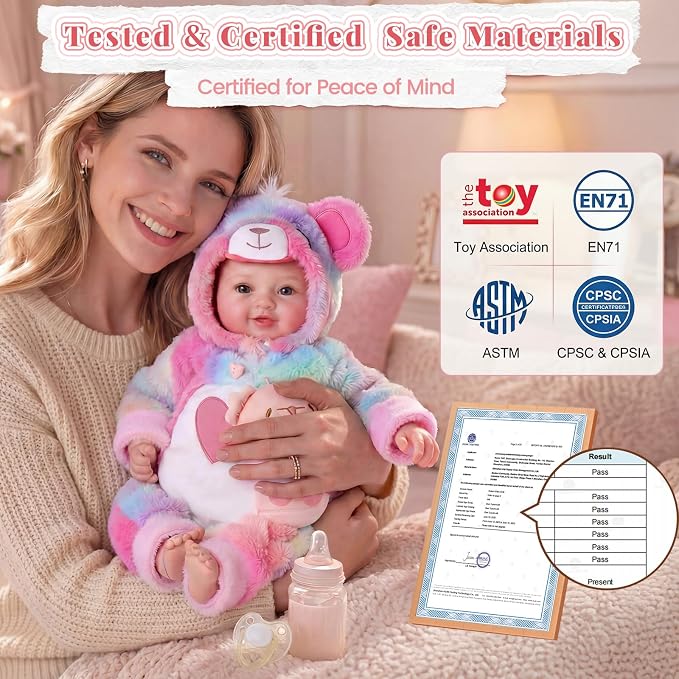 BABESIDE Baby Doll Girl - 17-Inch Soft Body Realistic Baby Doll with Rainbow Bear Outfit Lightweight Real Life Baby Dolls for 3+ 4 5 6 7 8 9 Years Girl Birthday Gifts, Pretend Play and Christmas