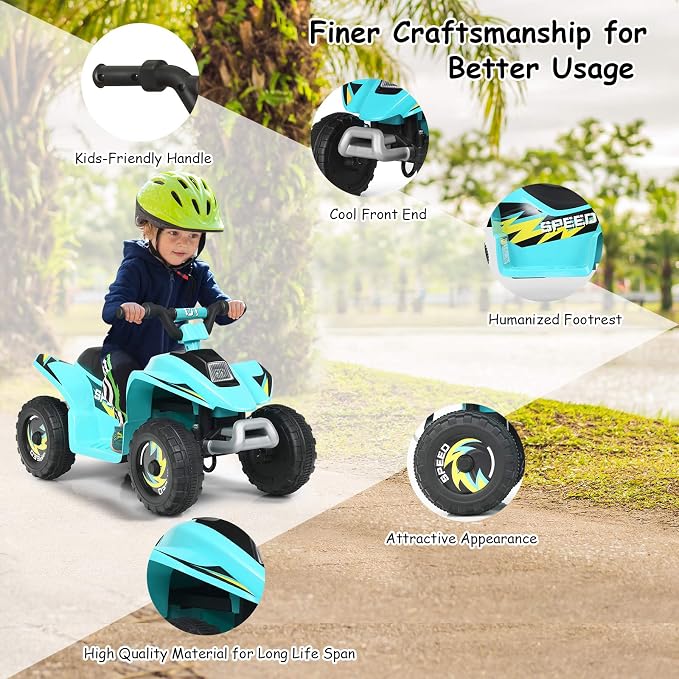 Costzon Kids ATV, 6V Battery Powered Electric Quad, Forward/Reverse Switch, Rear Wheeler Motorized Ride On Mini Vehicle Car for Toddlers Boys Girls, Ride on ATV (Blue)
