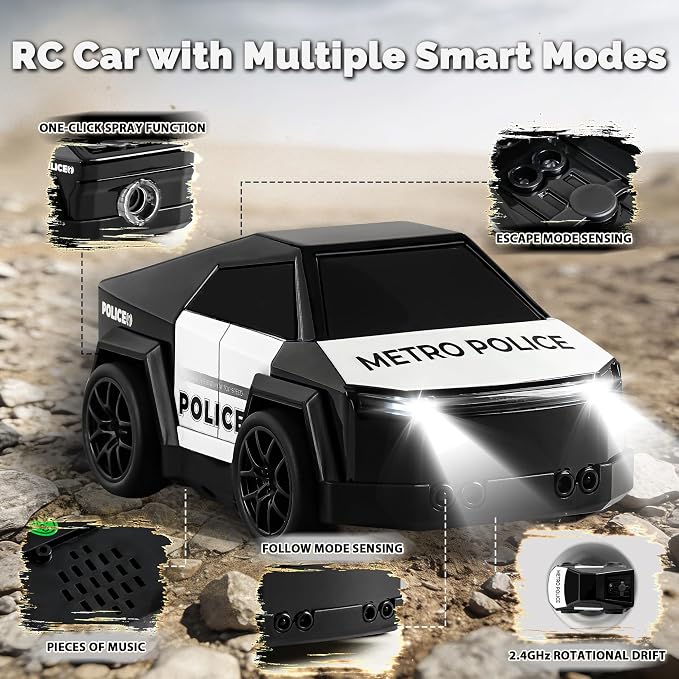 Remote Control Car Cyber-Inspired Rc Cars Toys with Drift Spray Lights Sound Automatic Follow 2.4GHz Rc Truck Toys for 3+ Boys Pet