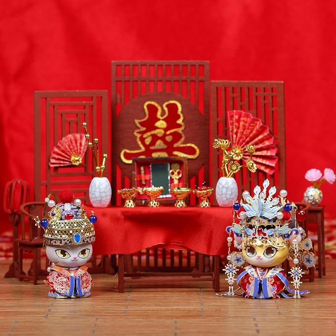 MU 3D Metal Puzzle for Adult Cat Couple,Chinese Bridal and Bride Figure Bride Groom Figurine Model Kits Brain Teaser Love Wedding Gift Home Desk Decor