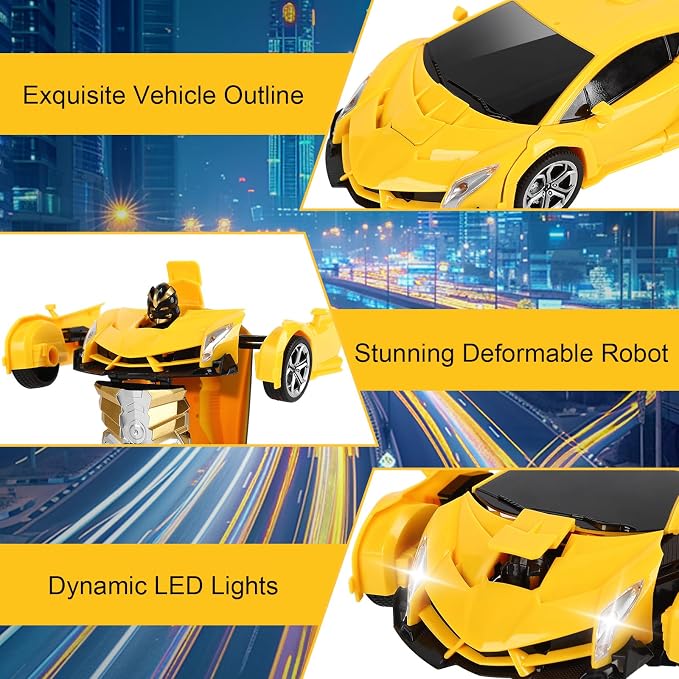 Transform Remote Control Cars for Kids 4-12，Transforming Robot Toys for Boys 5-7，RC Cars for Ages 6-8，2.4Ghz One-Button Deformation 360° Rotation Car Toy Gifts for Aged 4 5 6 7 8 9 10 11 12