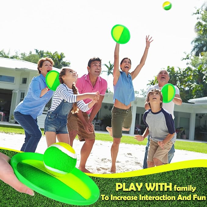 Charniol Kids Toys Toss and Catch Game Set Beach Game Outdoor Ball Sports Games Toss and Catch Ball Nylon Toys for Kids Adults(Yellow Green,12 Paddles 6 Balls)