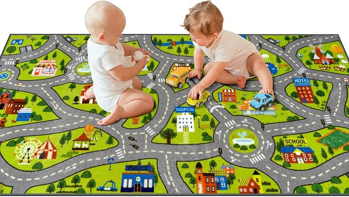 STARUIA Washable Kids Rug Play Mat - Non-Slip Car Rug for Toddlers, Fun Learning City Road Rugs Car Mat for Kids Playroom, Kid Area Carpet for Bedroom Classroom, 79"x39"