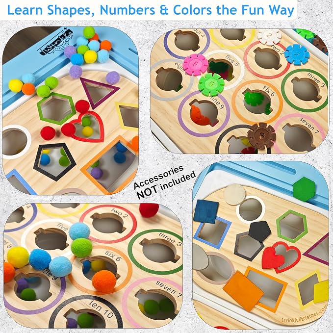 Wooden Inserts for Sensory Table – Color Sorter & Shapes Board (Set B of 2) – Montessori Fine Motor Skills Toys, Non-Toxic Pine Wood, Fits Small TROFAST Bins