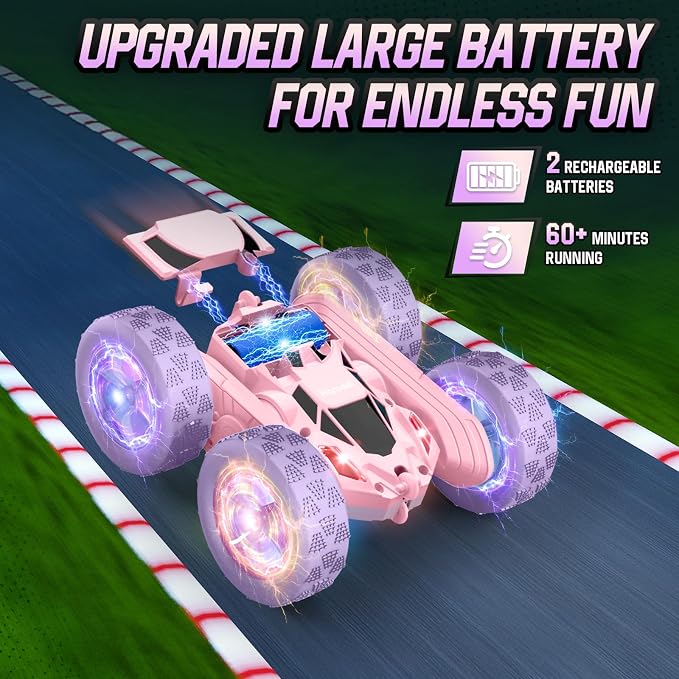 Hamdol Remote Control Car, Double Sided 360°Rotating 4WD RC Cars, with Sparkling LED Wheels, 2.4GHz Electric Race Stunt Toy Car, Rechargeable Toy Cars for Boys Girls Birthday Valentines Gift