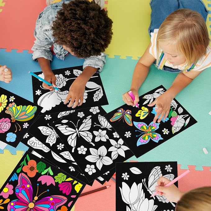 Cinrobiye 48 Pcs Velvet Coloring Posters Butterfly Fuzzy Posters to Color Bulk Felt Coloring Page Craft for Adults Teenagers All Ages Classroom Assisted Living Festive Holiday Art&Craft Activity