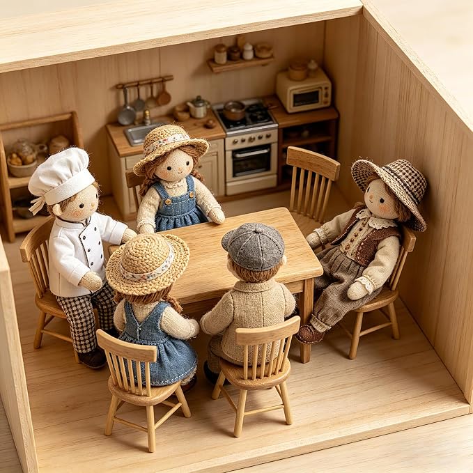 Z MAYABBO Wooden Dollhouse Furniture of Table & Chair, Miniature Dollhouse Accessories of Dining Room Accessory - 1/12 Scale