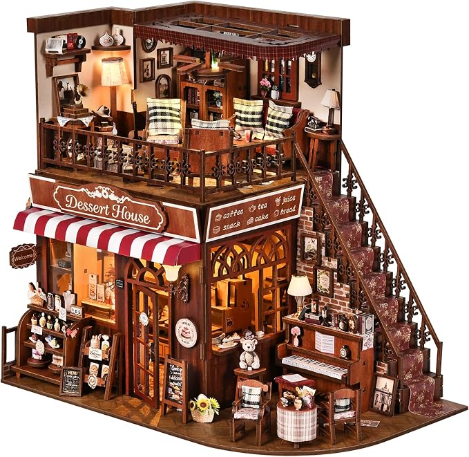 TOYQI Mini House Kit, DIY Miniature Dollhouse Book Nook Kits for Adult | 3D Wooden Puzzle Booknook with LED Light, Diorama Building Home Decor Gifts for Family Lovers