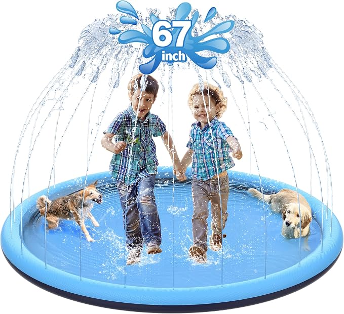 CACSPS 67 inch Non-Slip Splash Pad for Kids and Dog, Thicken Sprinkler Pool Summer Outdoor Water Toys, Extra Large Backyard Wading Pool for Children Boys & Girls or Pet Dog (Blue)