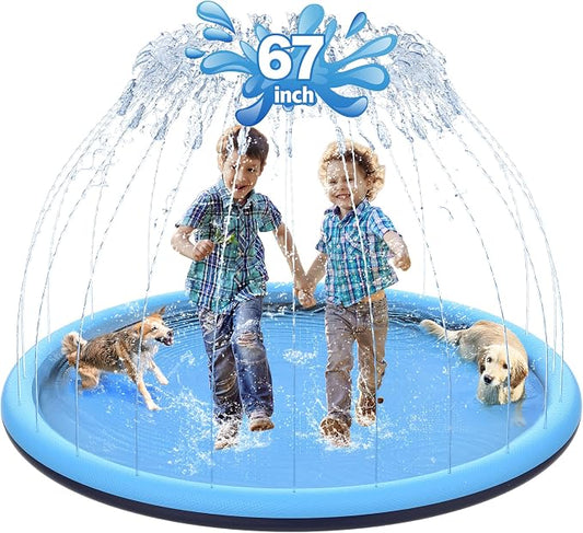CACSPS 67 inch Non-Slip Splash Pad for Kids and Dog, Thicken Sprinkler Pool Summer Outdoor Water Toys, Extra Large Backyard Wading Pool for Children Boys & Girls or Pet Dog (Blue)