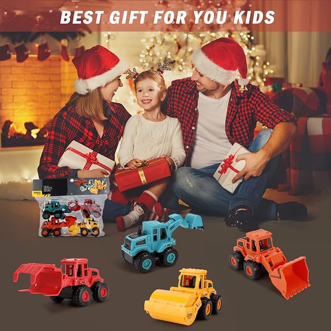 4Pcs Construction Toys,Friction Powered Construction Truck Toys Vehicles,Push and Go Construction Sand Truck Toys,Outdoor Toys with Bulldozer Excavator Roller Truck Gift for 3 4 5 6 7 8 Year Old Boys