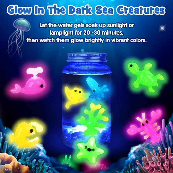 Mocoosy Magic Water Elf Toy Kit for Kids, Glow in the Dark Aqua Fairy Water Gel Kit with 20 Gel & 16 Molds, Make Your Own Squishies, Squishy Maker Set Water Pets DIY STEM Craft Kit Gift for Boys Girls