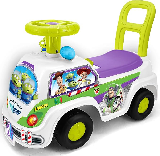 Kiddieland Buzz Lightyear Ride-On Foot-to-Floor Push Handle Toy with Lights & Sounds, Interactive Dashboard, Ages 12–36 Months, Batteries Included