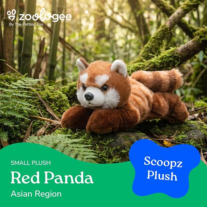 The Petting Zoo Red Panda Stuffed Animal Plushie, Gifts for Kids, Scoopz Wildlife Animals, Red Panda Plush Toy, 8 inches
