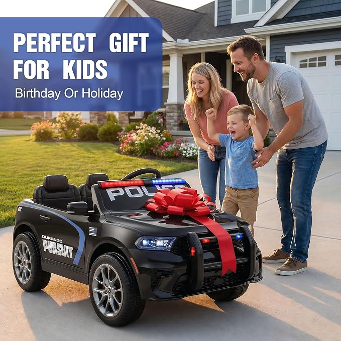 12V Kids Ride On Police Car, Licensed Dodge Durango Electric Ride On SUV with Remote Control,Dual 390 Motors, LED Lights, Music, Bluetooth, Siren, Megaphone Battery Powered Ride On Toy for Kids, Black