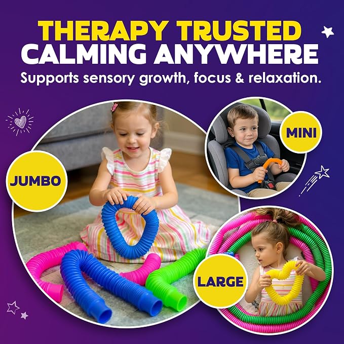 Nutty Toys Mini Pop Tubes - 8-Pack Sensory Toys - Creative STEM Learning for Kids & Toddlers - Connect & Pop! Top ADHD Autism Fidget 2026, Best Boy & Girl Christmas Stocking Stuffers Gifts Idea
