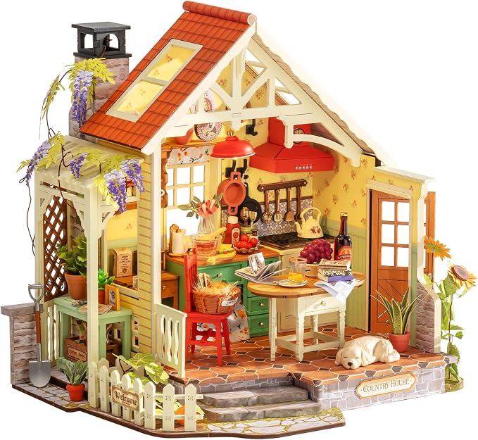 Rolife DIY Miniature House Kit for Adults - 1:18 Farmhouse Kitchen Dollhouse Kit with LED Light, Wooden 3D Puzzle Model Building Set, Tiny House Diorama Craft Kit, Ideal Gift for Men Women Hobbyists