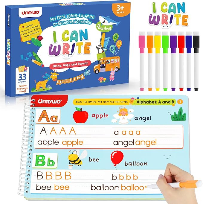 Preschool Learning Activities Kindergarten Workbooks, Toddler Alphabet Learning Educational Toys for 3 4 5 6 Year Old, Writing Practice Tracing Activity Books, Travel Toys,Learning Book Gifts for Kids