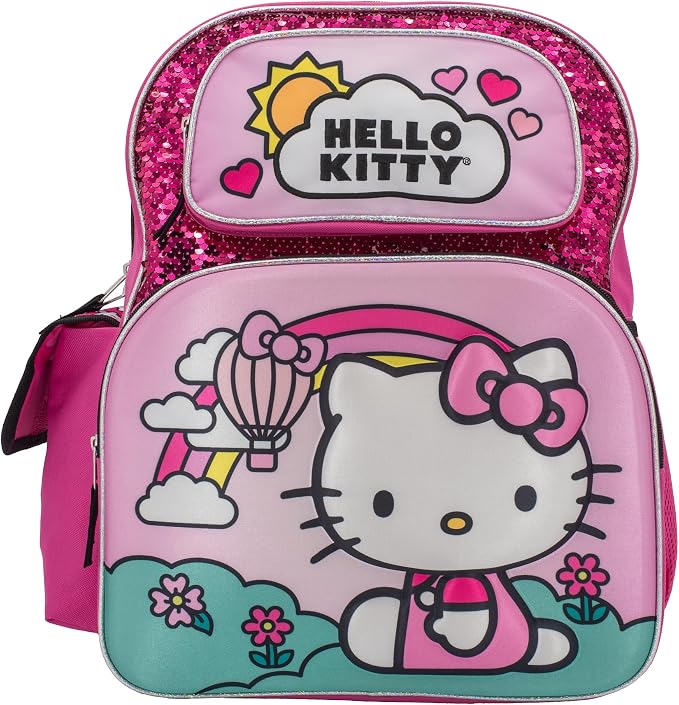 AI ACCESSORY INNOVATIONS Hello Kitty Backpack for Girls, Sanrio Kawaii Bookbag, 16 Inch Anime School Bag with 3D Features