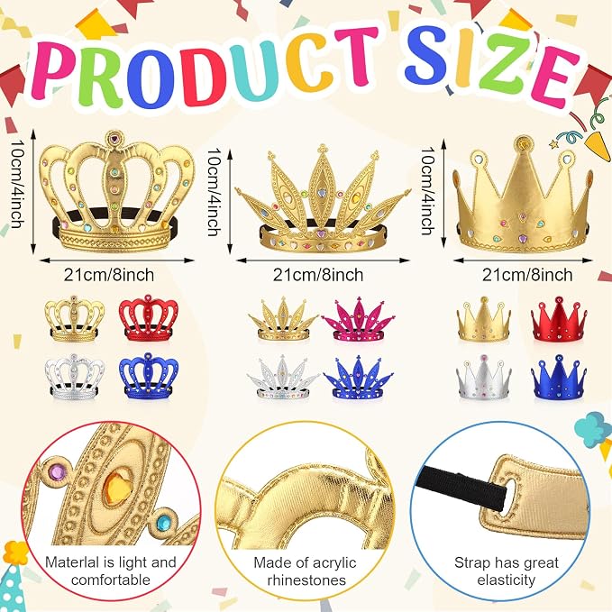 Yaomiao 22 pack DIY Crowns Set Include 12 Pcs Foam Princess Crowns and 10 Pcs Diamond Sticker for Kids