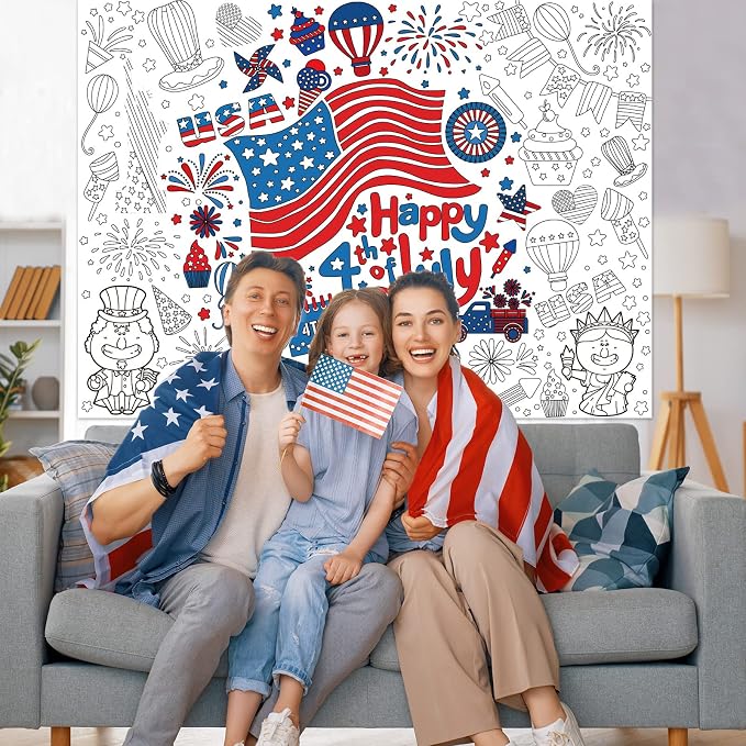 ZOIIWA 4th of July Coloring Poster Giant Coloring Poster Large American Independence Day Coloring Tablecloth Jumbo Coloring Books Classroom Home Birthday Party Supplies Favor 31.4 x 43.3 in