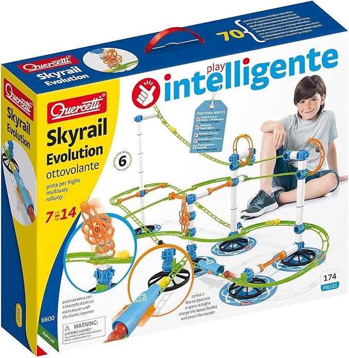 Quercetti Skyrail Evolution Marble Run - 174 Piece Marble Roller Coaster Building Set, 6 Meters (over 19 Feet) of Track, for Kids ages 7 years +