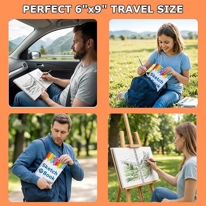 Drawing Pad for Kids, Sketch Pads 50 Sheets, 3-Pack Kids Travel Activities Spiral Bound Drawing Books Bulk 6" x 9 ", Drawing Paper for Kid 9-12