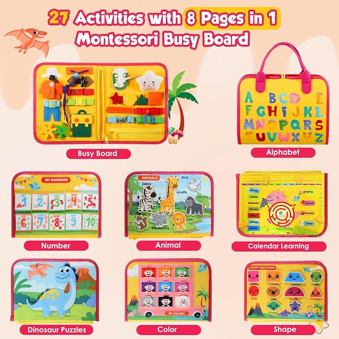 GOLIYEAN Toddler Busy Board - Montessori Toys for Toddler Boy Girl Birthday Gifts, Educational Learning Sensory Busy Book for Toddlers, Quiet Activity Books for Toddlers, Travel Toys for Airplane Car
