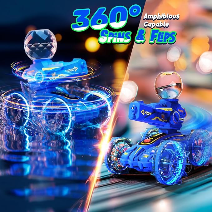 Amphibious Remote Control Car for Boys - 4WD Amphibious 2.4 GHz 360°Rotation RC Cars - Water and Land RC Stunt Car Toy for 5 6 7 8 9 10 Year Old Boys Girls Christmas Birthday Gifts