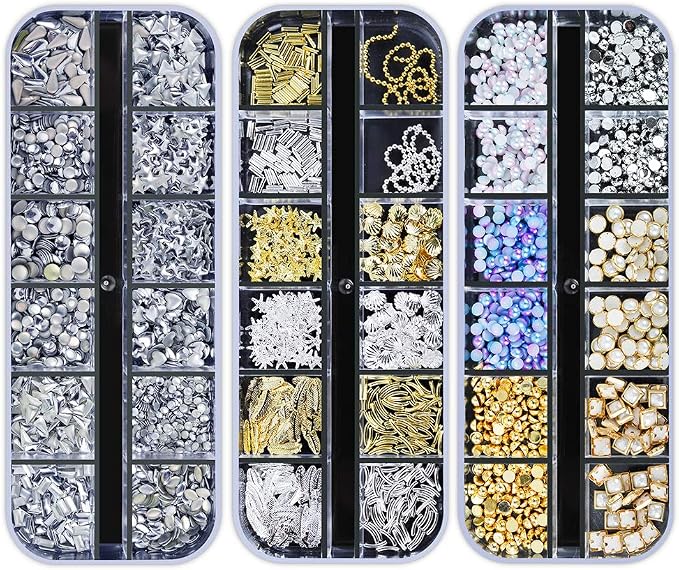 Artdone 12 Boxes Nail Rhinestones Glitter,Nail Gems Nail Diamonds,Nail Art Studs Nail Crystals Nail Sequins for Nails Kit with 1 Tweezers and 3 Pen for Nail Art Supplies Accessories
