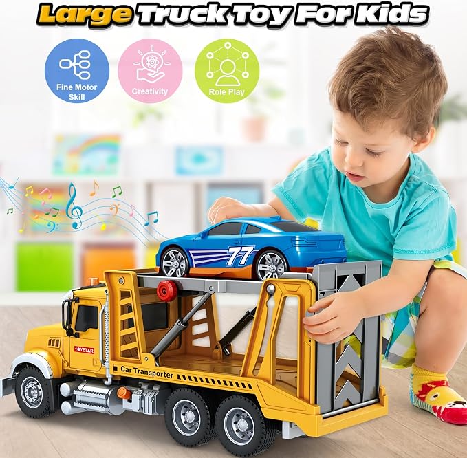 Bstoyder Kids Toys for 3 4 5 6 7 8 Years Old Boys, 15" Farm Transport Truck Toy with Lights, Sounds, Toddler Friction Powered Truck Vehicle Toy for Boys Girls Birthday Gifts