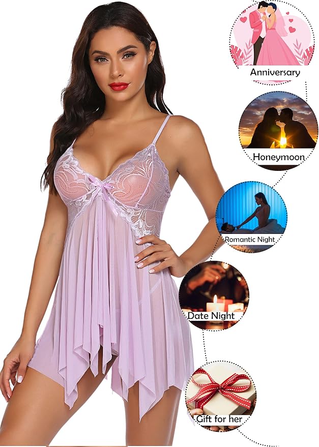 Avidlove Lingerie for Women Lace Babydoll Sleepwear Boudoir Outfits Plus Size Langeray XS-5XL